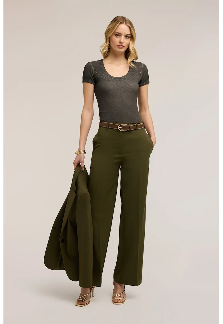Tricou slim-fit cu aplicatii din strasuri, Kaki inchis