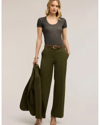 Tricou slim-fit cu aplicatii din strasuri, Kaki inchis