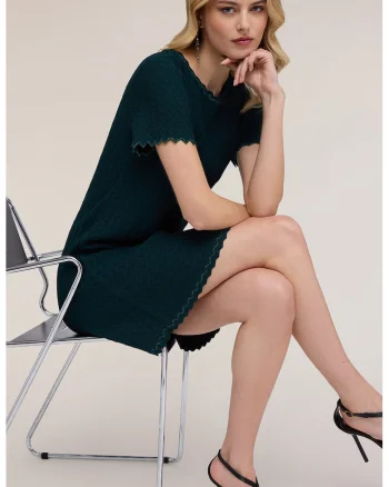 Rochie scurta cu aspect texturat, Verde englez
