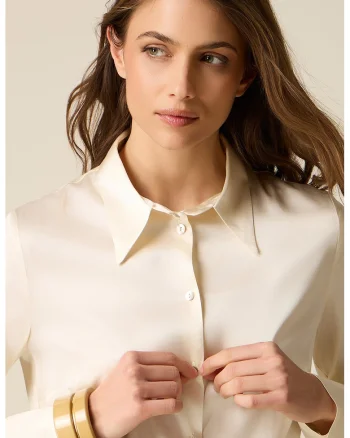 Camasa uni din satin, Crem