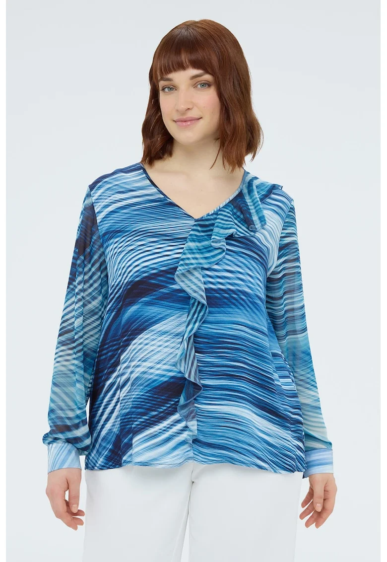 Bluza cu decolteu in V si imprimeu, Albastru