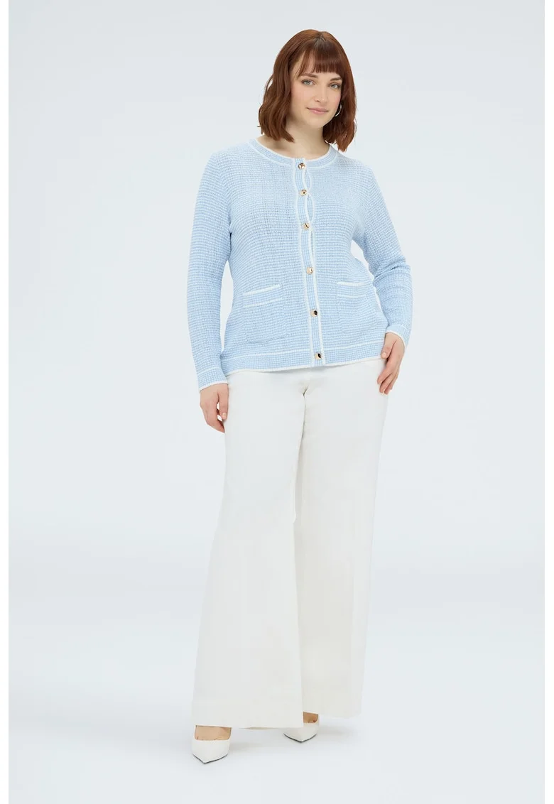 Cardigan cu nasturi si dungi, Albastru pastel
