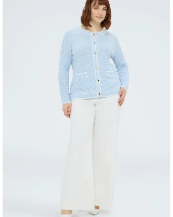 Cardigan cu nasturi si dungi, Albastru pastel