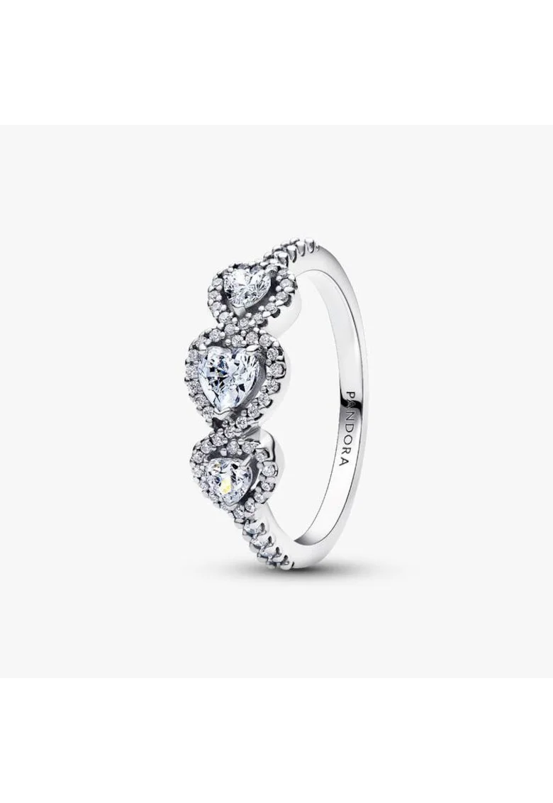 Inel  cu 3 inimi tip Halo Zirconiu din Argint 925 -