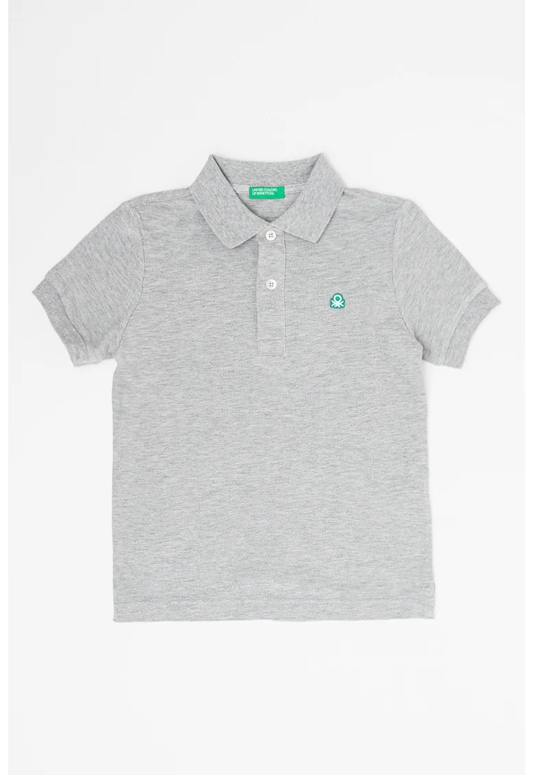 Tricou polo din bumbac pique cu logo, Gri melange