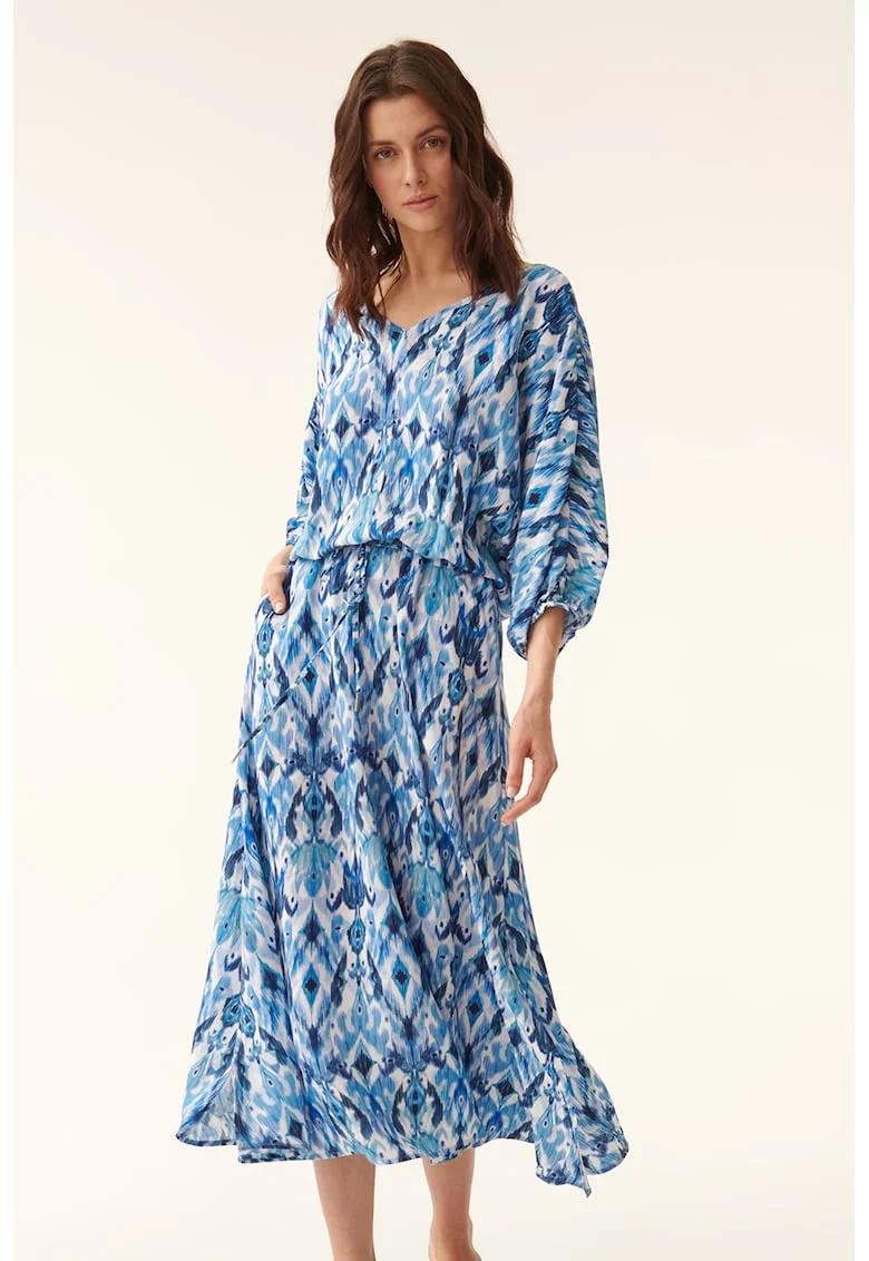 Rochie midi cu imprimeu grafic, Alb/Albastru