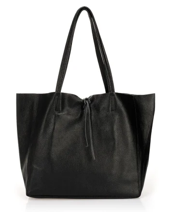 Geanta shopper de piele cu aspect texturat, Negru