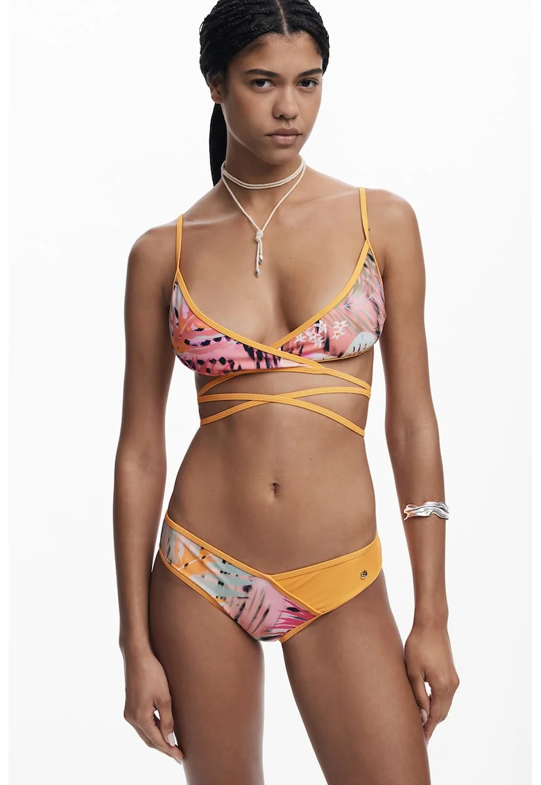Slip cu design tropical, Negru/Portocaliu/Roz pastel