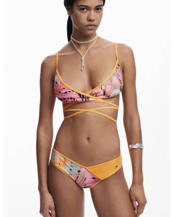 Slip cu design tropical, Negru/Portocaliu/Roz pastel