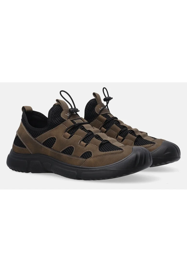 Pantofi sport slip on cu insertii din plasa, Maro