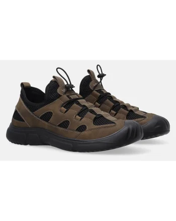 Pantofi sport slip on cu insertii din plasa, Maro