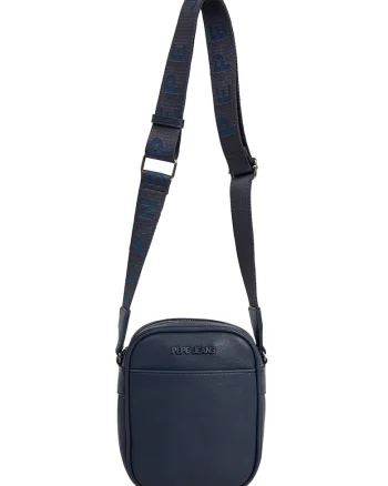 Geanta crossbody din piele ecologica cu bareta cu model logo, Bleumarin