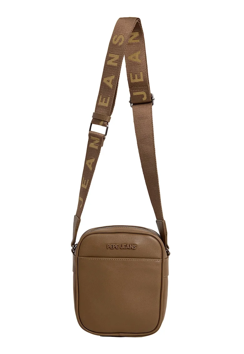 Geanta crossbody din piele ecologica cu bareta cu model logo, Caramel