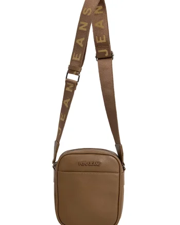 Geanta crossbody din piele ecologica cu bareta cu model logo, Caramel