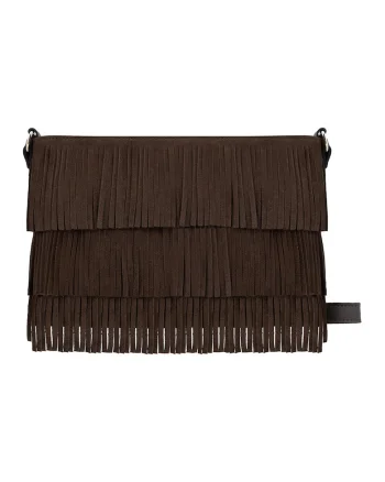 Geanta crossbody de piele si piele intoarsa cu canafi, Maro inchis