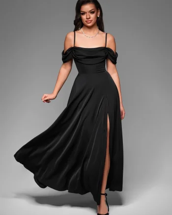 Rochie de seara Maxi  LA-OM-DLR038, Negru