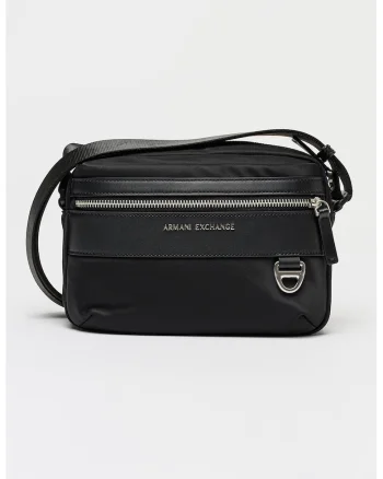 Geanta crossbodycu buzunar frontal cu fermoar, Negru