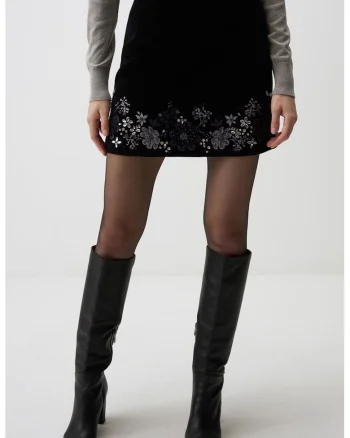 Fuasta scurta cu model floral, Negru
