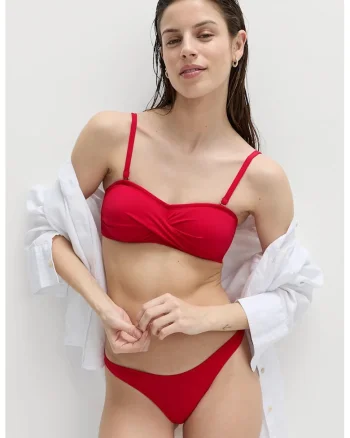 Sutien de baie cu design rasucit Bandeau, Rosu vermillion