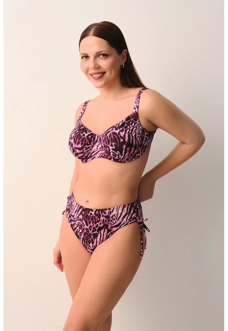 Slip cu imprimeu si snururi laterale de ajustare Janet, Alb/Negru/Roz