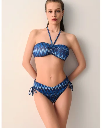Slip cu model si talie inalta, Alb/Albastru ultramarin/Albastru royal