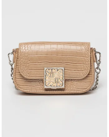 Geanta crossbody din piele ecologica cu aspect de piele de crocodil Blilah, Bej