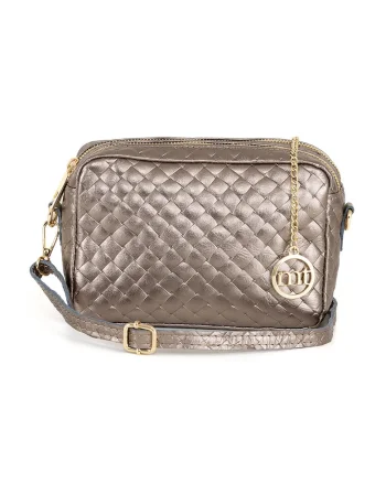 Geanta crossbody din piele cu bareta detasabila, Auriu