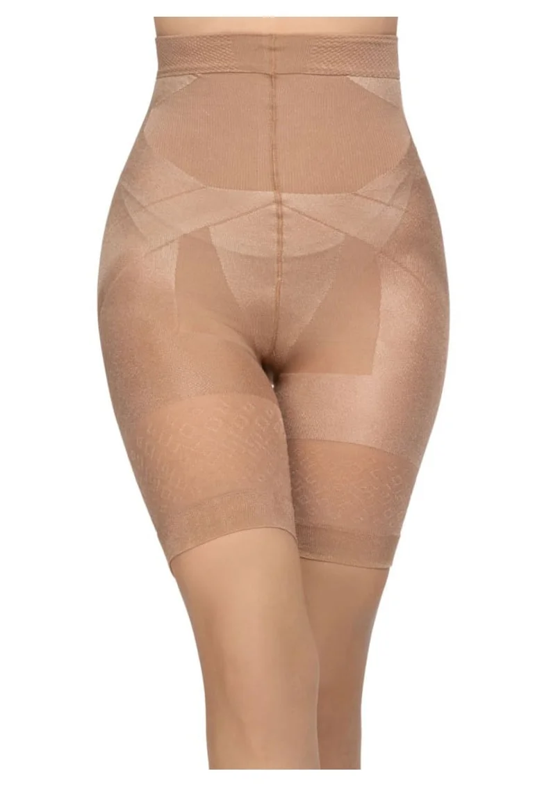 Chiloti boxeri modelatori microfibra cu talia inalta sub sani  Super Slim 140 den, Nude