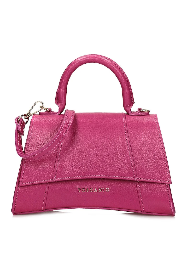 Geanta crossbody din piele cu bareta detasabila, Fucsia