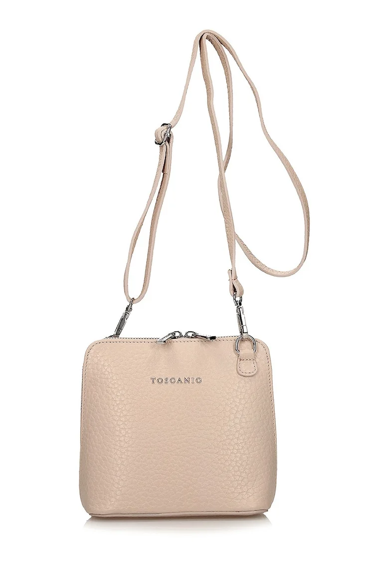 Geanta crossbody din piele cu doua compartimente, Nude rose