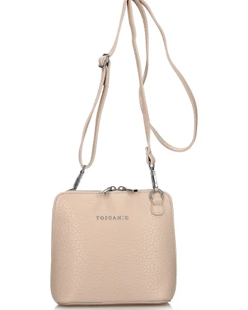 Geanta crossbody din piele cu doua compartimente, Nude rose