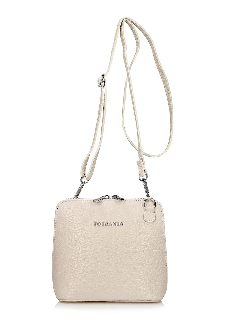 Geanta crossbody din piele cu doua compartimente, Crem