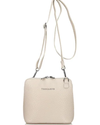 Geanta crossbody din piele cu doua compartimente, Crem