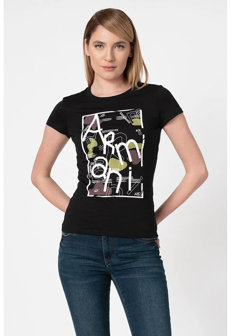 Tricou din bumbac cu imprimeu logo, Alb/Negru/Roz