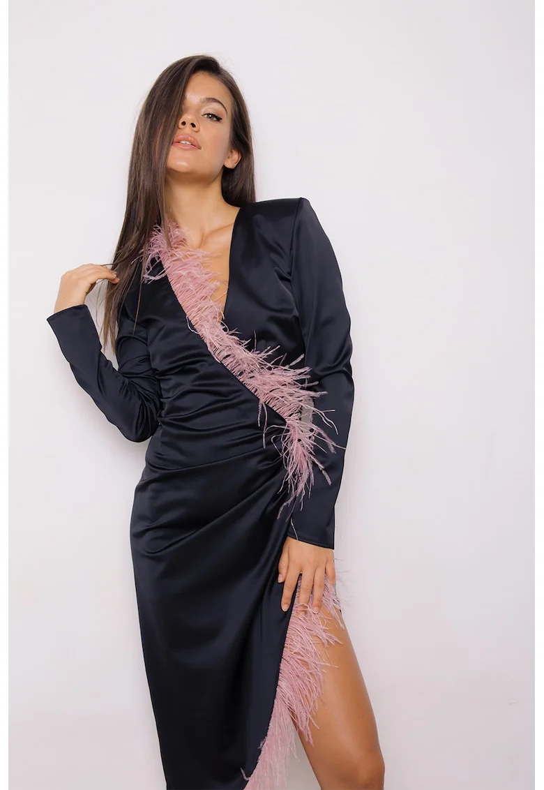 Rochie bodycon cu pene, Negru/Roz