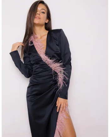 Rochie bodycon cu pene, Negru/Roz
