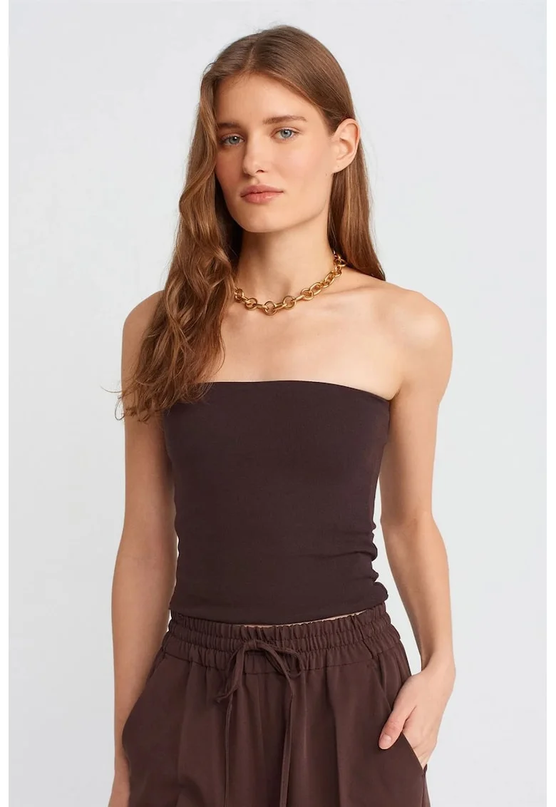 Bluze, Femei, Bluza Bandeau Bodycon fara bretele  Maro Cafea, M INTL,
