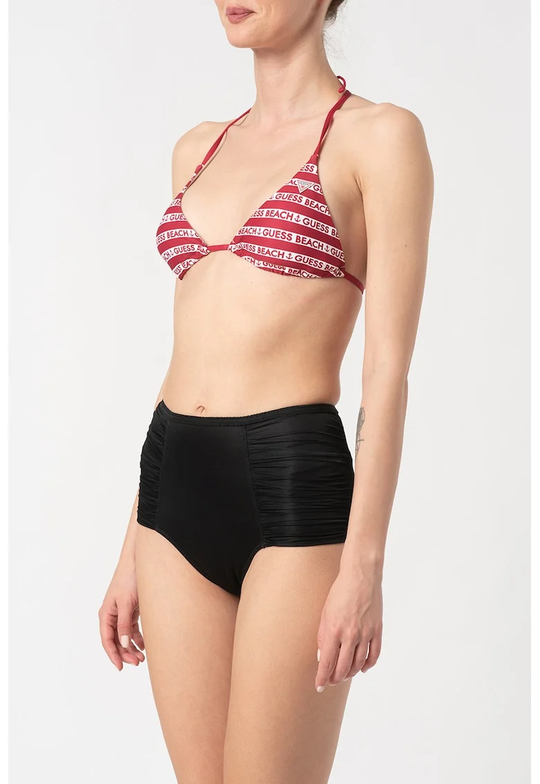 Sutien de baie triunghiular cu model logo, Alb/Roz zmeuriu
