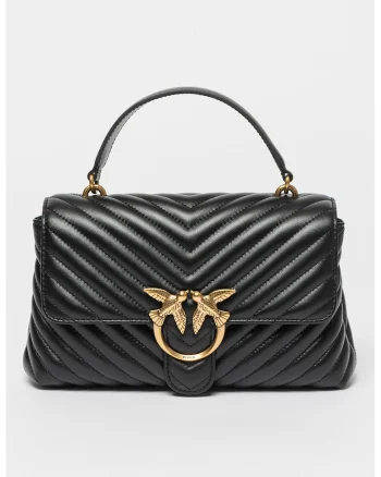 Geanta crossbody de piele Love Lady Puff, Negru, 15x25x7