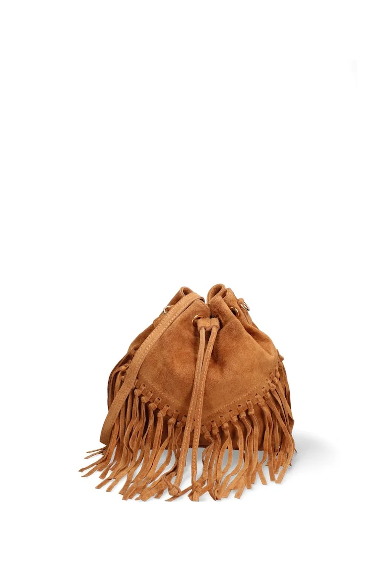 Geanta crossbody din piele intoarsa cu franjuri Umbria, Maro Siena