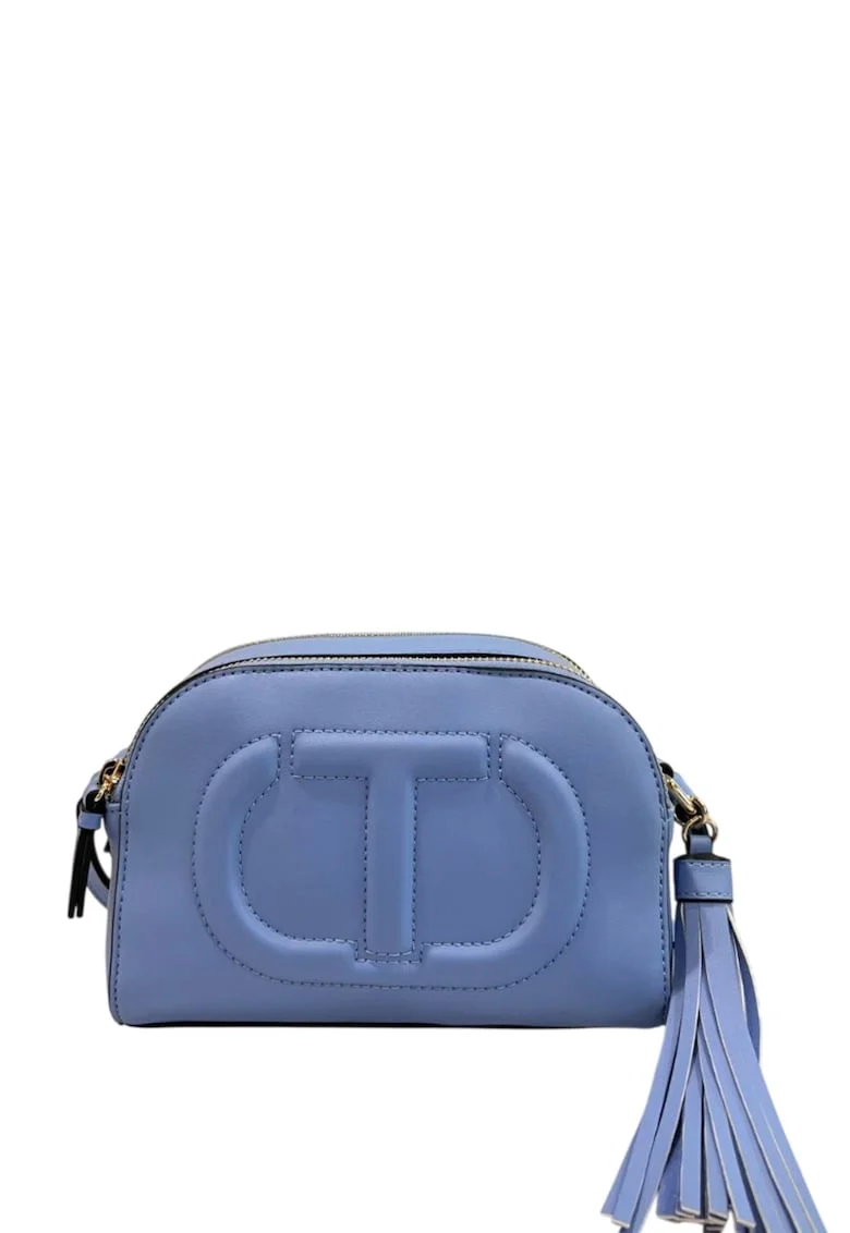 Geanta crossbody din piele ecologica cu logo in relief, Albastru deschis