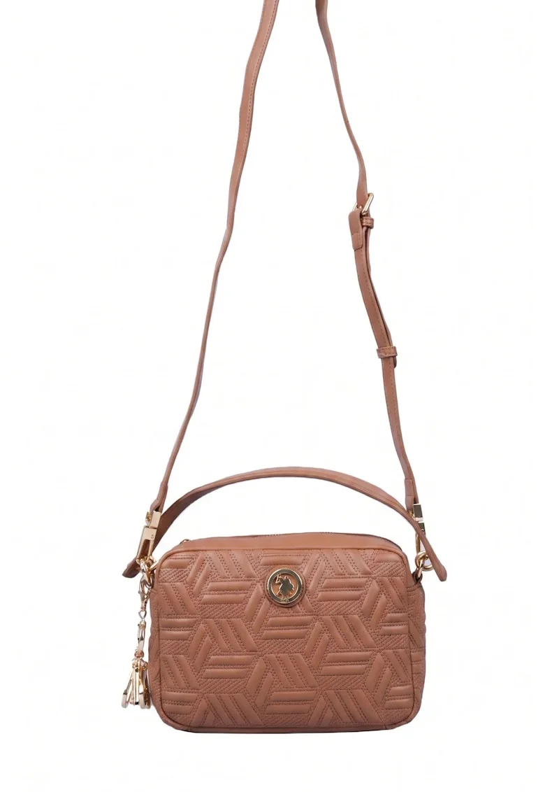 Geanta tip Crossbody, aplicatii cu logo, sistem de inchidere cu fermoar si maner reglabil