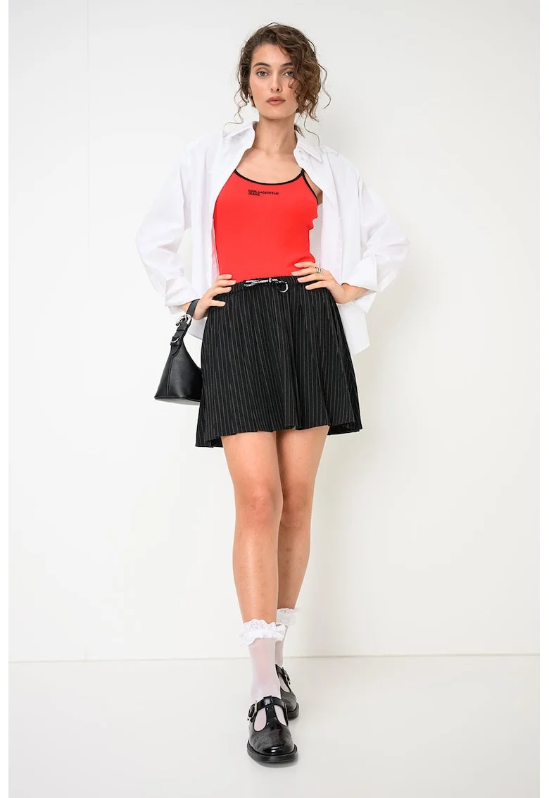 Body striat cu decolteu rotund, Rosu/Negru