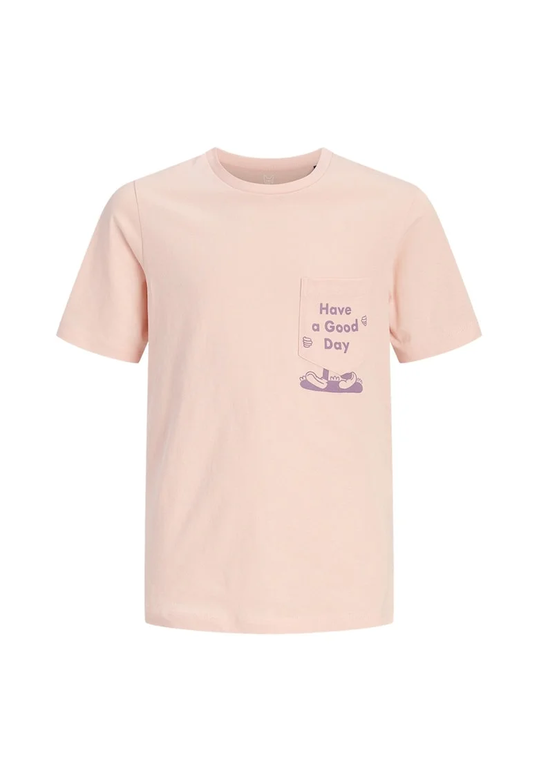 Tricou de bumbac cu buzunar pe piept, Nude rose