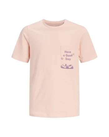 Tricou de bumbac cu buzunar pe piept, Nude rose