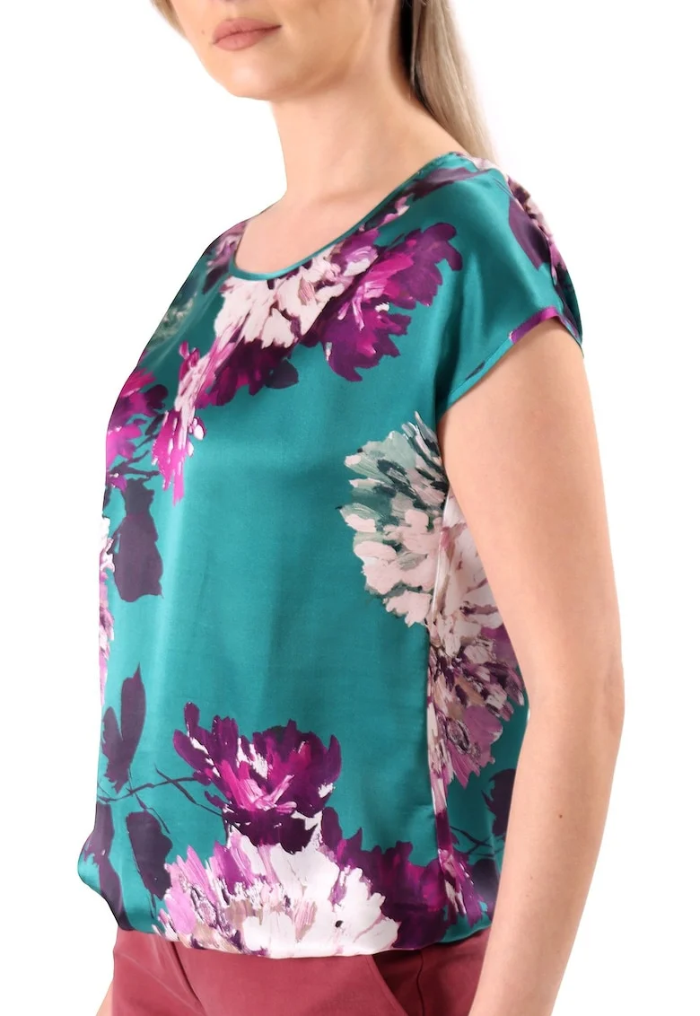 Bluza lejera din matase naturala imprimata cu motive florale BJV-C4, Verde