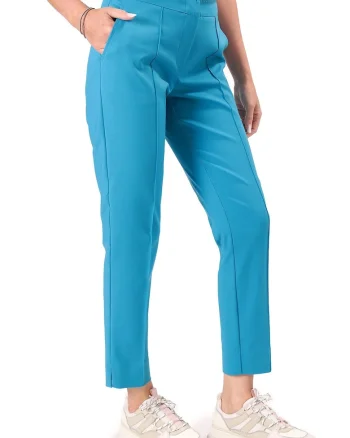 Pantaloni eleganti din bumbac elastic cu banda elastica decorativa P3J-PI, Turcoaz