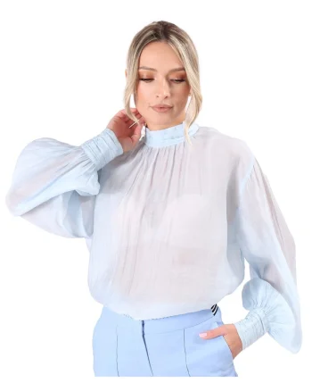 Bluza eleganta din tencel cu maneci lungi BKW-DG, Albastru deschis