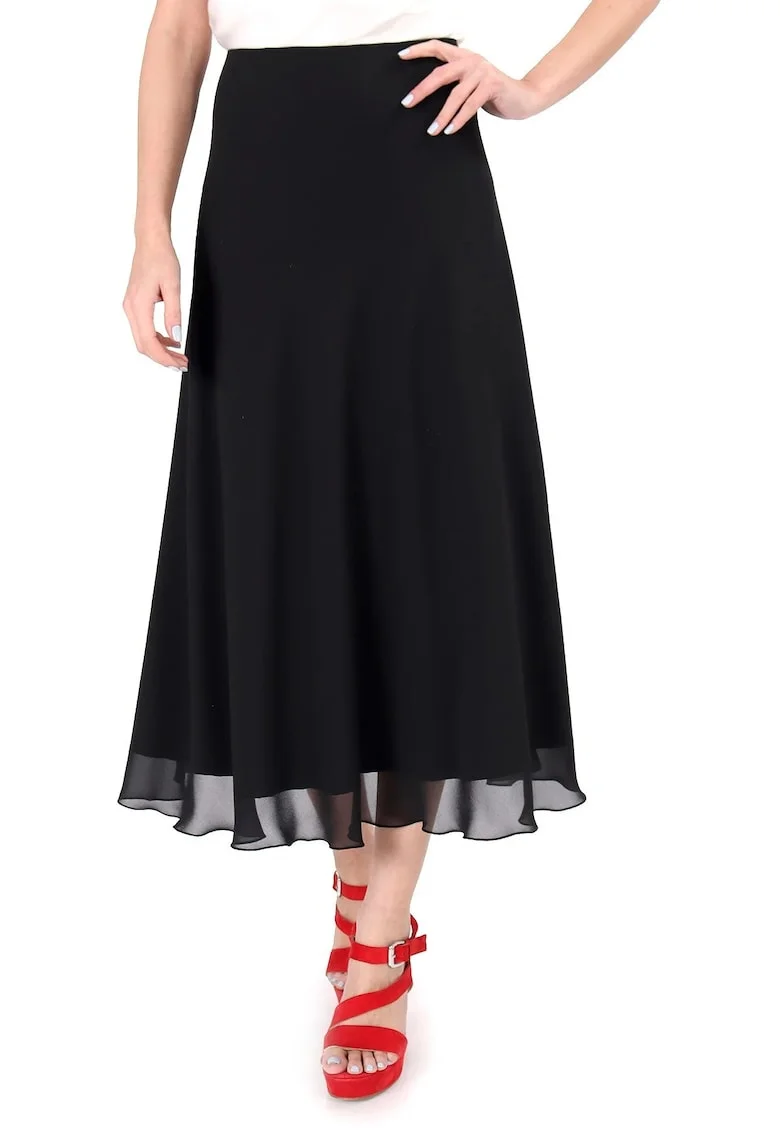 Fusta midi semiclos din voal uni FHF-TF, Negru