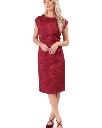 Rochie din brocart cu motive florale, Rosu cireasa